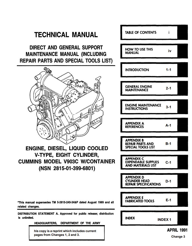 Cummins V903 Technical Manual